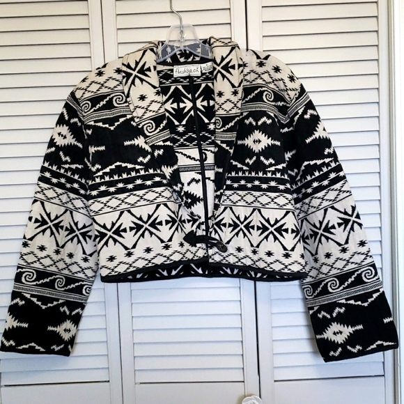 Vintage Jackets & Blazers - VINTAGE Flashback Coastal Cowgirl Southwestern Print Boho Cropped Jacket, Size M